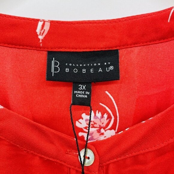 B Collection by Bobeau Womens Plus Size 3X Floral Print Shirt Dress in Red - Picture 6 of 10